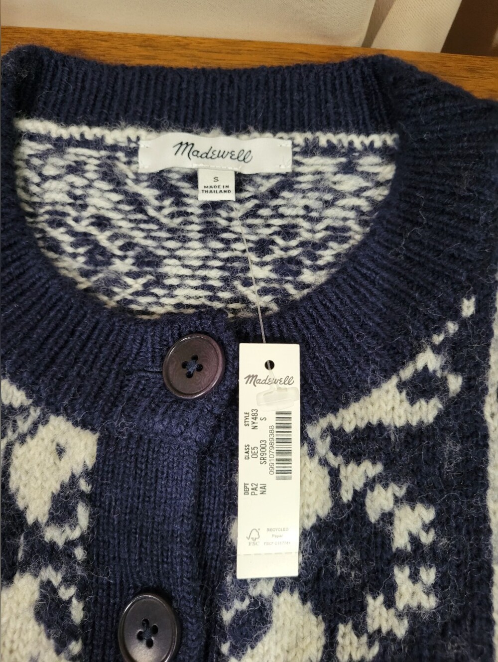 Madewell Fair Isle Cardigan Jacket in Wool NY484 Size S NWT - Picture 8 of 9